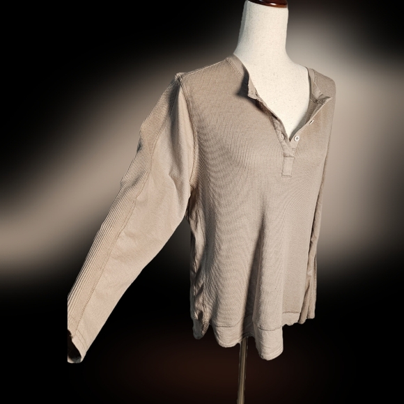 44 Degree North Cotton Blend Long Sleeve Henly with Waffle Knit Size XL Tan - Picture 3 of 14
